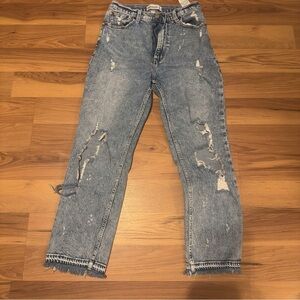 Abercrombie & Fitch Light Blue Distressed Curve love Straight Leg Jeans